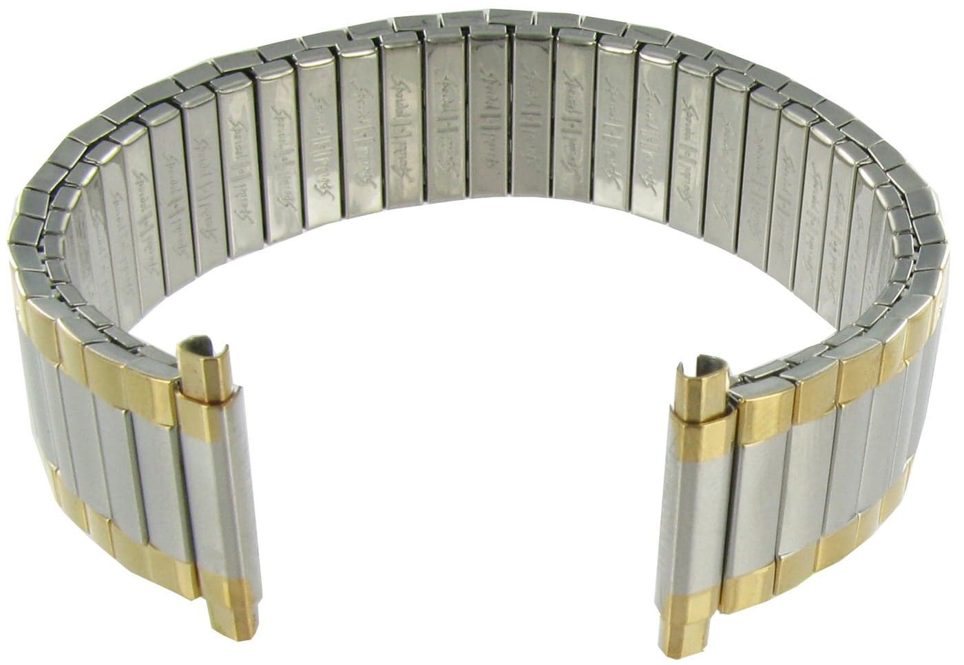 Speidel Men’s Twist-O-Flex XL Dual Tone PVD Stainless Steel Stretch Metal Replacement Expansion Watch Band with Self-Adjusting Straight Ends for 16mm 17mm 18mm 19mm 20mm 21mm 22mm timepieces
