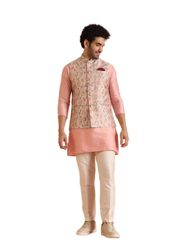 KISAH Silk Blend Kurta Jacket Trouser Set for Men | Nehru Jacket Waistcoat Kurta Set with Trousers | Mens Ethnic Collections-KA-0866-5276-T301-42-Multi
