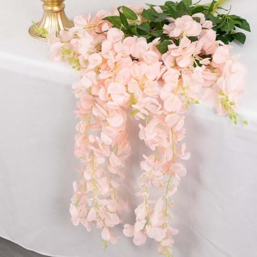 Art Street Artificial Wisteria Flowers Shrub Garland |Cream Pink Long Hanging Silk Bush| Fake Shrubs String for Home Décor, Garden, Party & Wedding Décor Pack of 4 (Cream, 42 Inch)