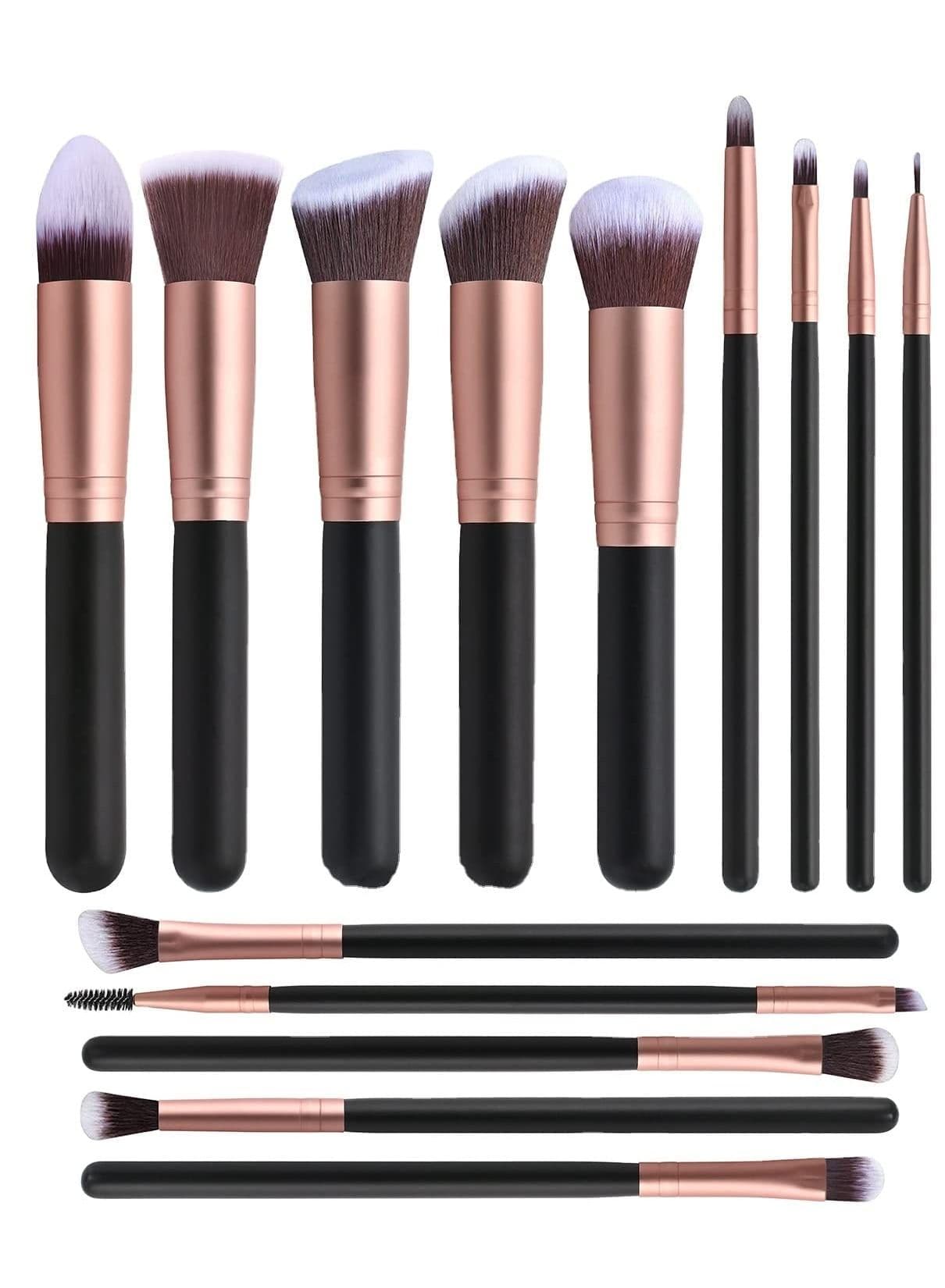 14 PCS Makeup Brush Set Matte Rose Gold Foundation Eye Shadow Concealer Blush Brush & Vegan