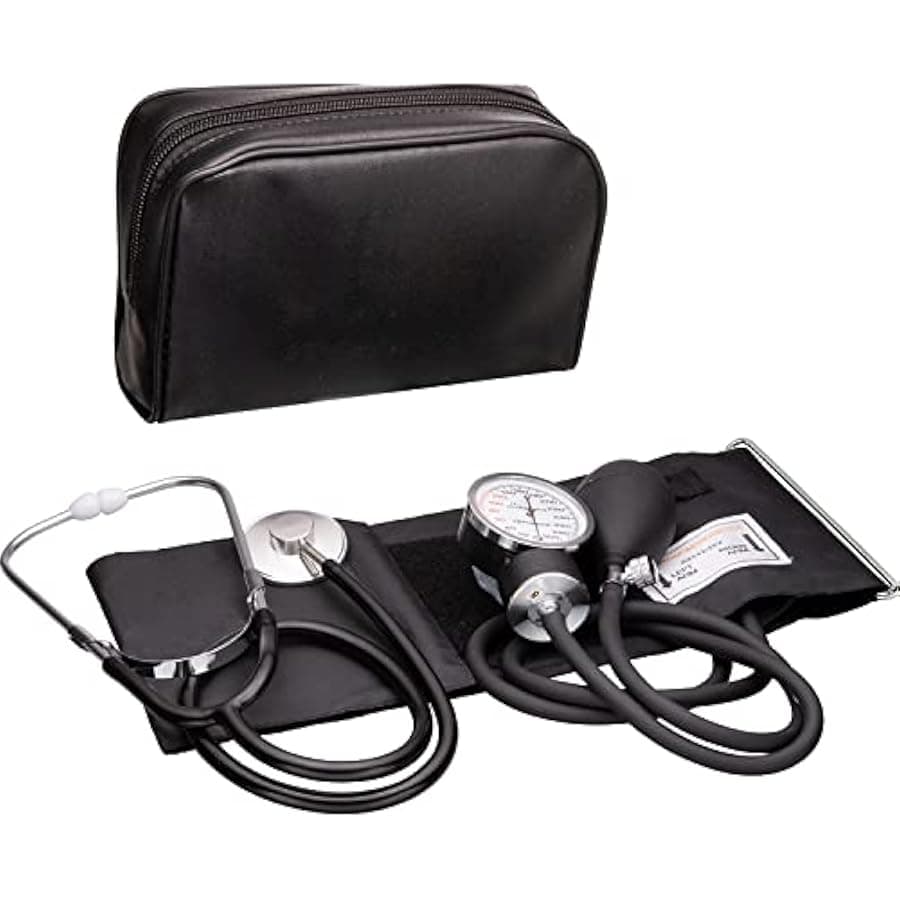 Adult Size Self Taking Black Aneroid Sphygmomanometer, Stethoscope Kit - Professional Blood Pressure Machine with Manual Inflation Cuff w/D-Ring, 8.7”-16.5, BP Monitor Kit w/Carrying Case