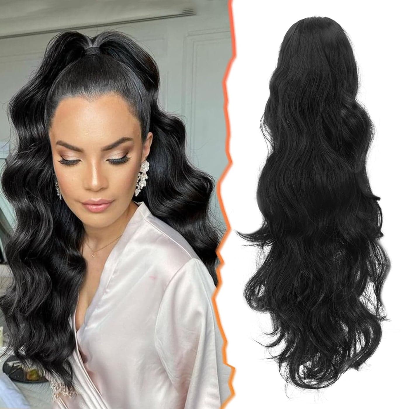 BARSDAR Claw Clip Ponytail Extension 20 Inch Wavy Black Claw Clip on Ponytail Hair Extensions for Women Synthetic Claw Clip in Pony Tails Hairpieces Daily Party Black