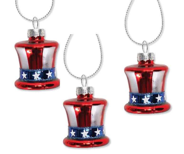 Lillian Vernon Uncle Sam Blown Glass Patriotic Ornaments Handcrafted Hanging Tree Decorations Uncle Sam American Hat Party Decor 125 in American 12Piece Set