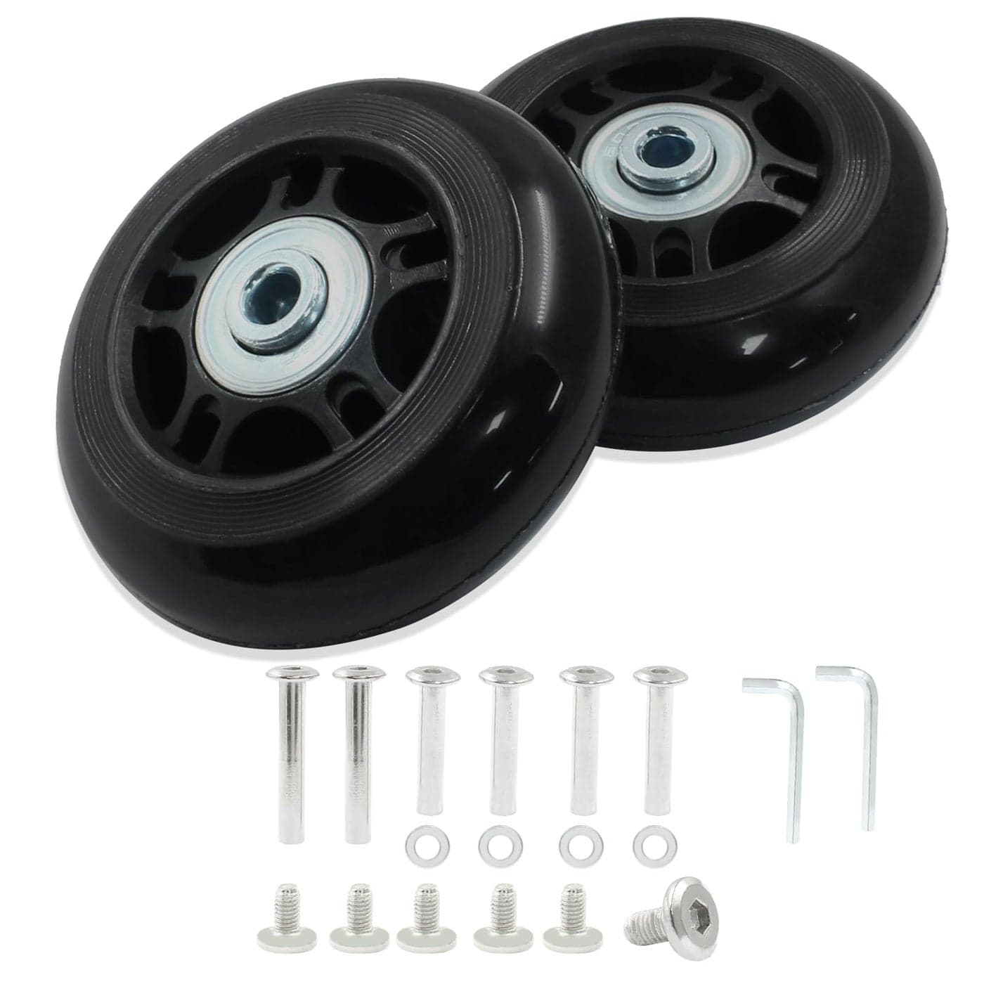 Zorveiio 2 Pack 70mm x 24mm Suitcase Replacement Wheels Lnline Skate Wheels Travel Bags Caster Rubber Wheels Luggage Wheels with Accessories Black