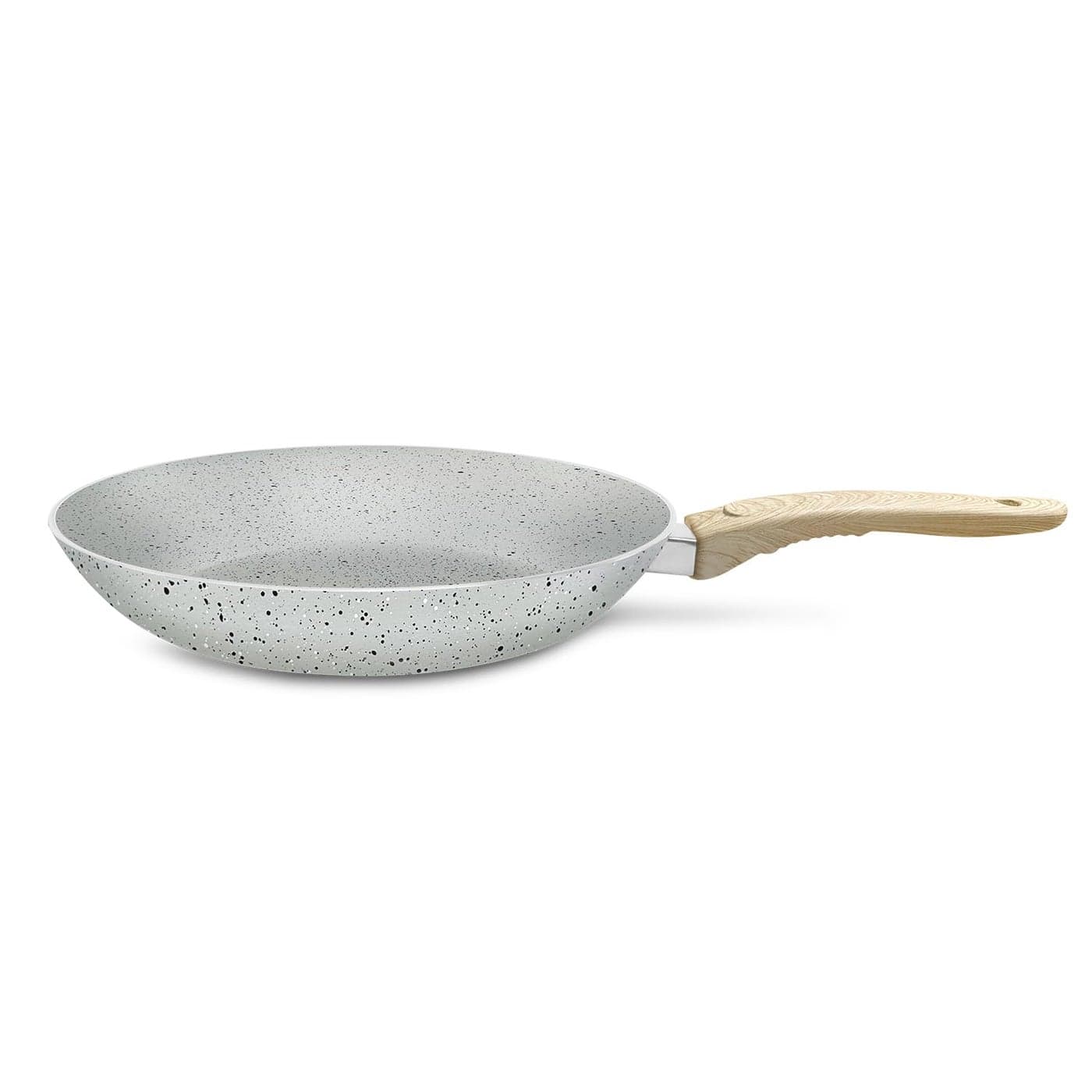 NIRLEP Joy Series 24cm Frying Pan|Granite Finish Non-Stick Pan| Induction Base 24cm Fry Pan|Easy to Clean| Soft Touch Handles| Use as Omlette Pan, Egg Pan| 1-Yr Warranty by Bajaj| Grey
