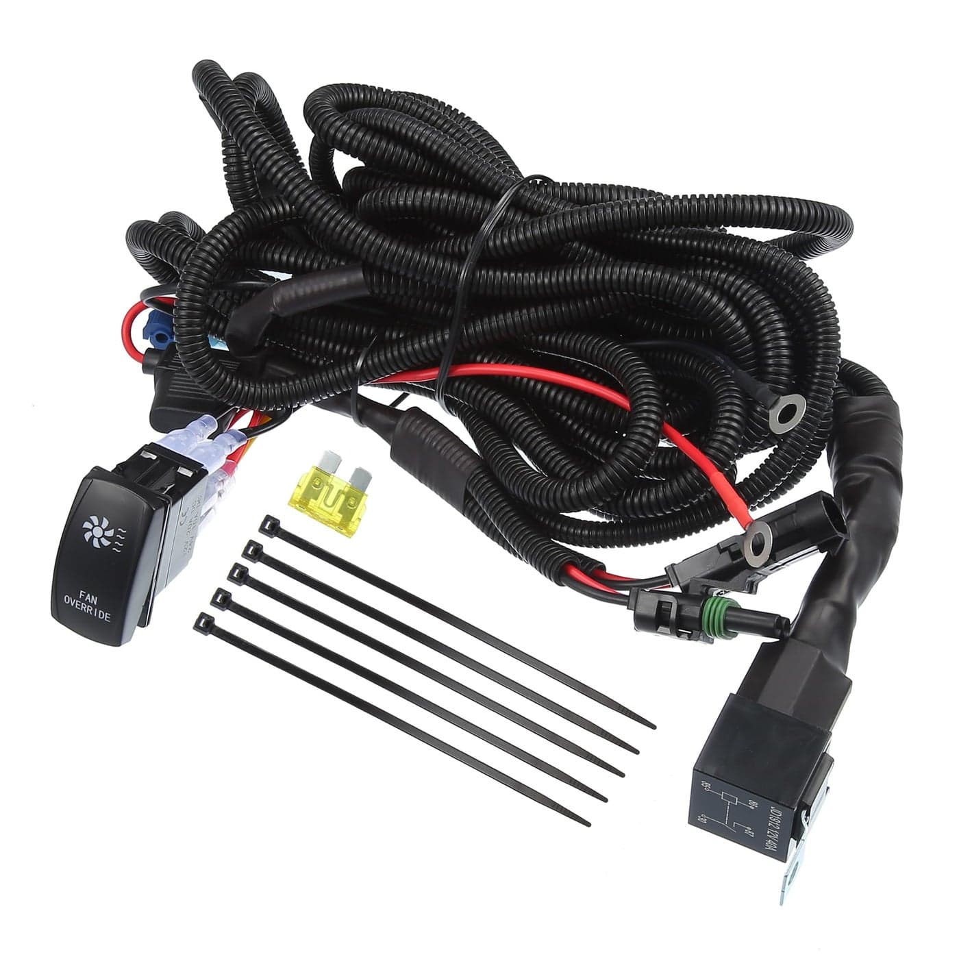 X AUTOHAUX Radiator Fan Connector Switch Kit with Relay LED Rocker Switch Cooling Wiring Set for Polaris RZR for Ranger 800 900 XP 1000