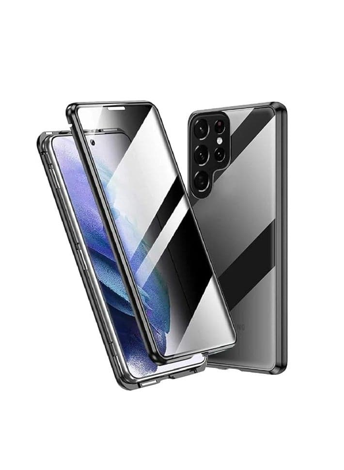 Anti-peeping case for Galaxy S24 Ultra/S24 Plus/S24, 360-degree front and rear transparent protective film, privacy tempered glass, full body protection, magnetic adsorption metal cushioning case