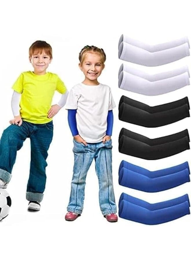 6 Pairs Kids Cooling Arm Sleeves Sun Protection Compression Forearm Sleeve Cover for Boys Girls Child Outdoor Sports Arm Sleeves Elastic Design for Mountaineering Cycling Walking Running, One Size