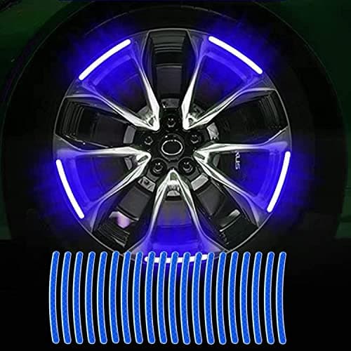 US1984 20pcs Reflective Wheel Rim Stripe Decal Sticker Car tyre Rim Safety Warning Sticker Universal Strong Reflective Warning Scratches Protector Stickers for Car Night Visibility (Blue)