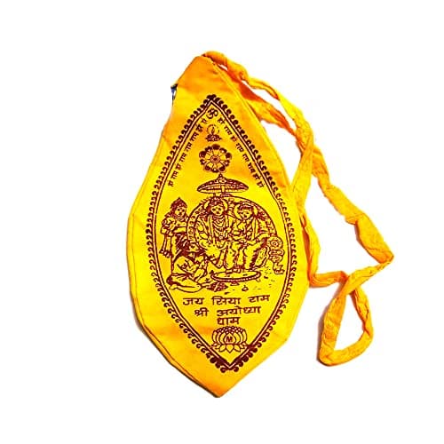 AYOSHRI Om Print L Shape Gomukhi Japa Mala Jholi Yellow Chanting Cotton Bag for Jaap (Sita Ram Print (1 PCS))