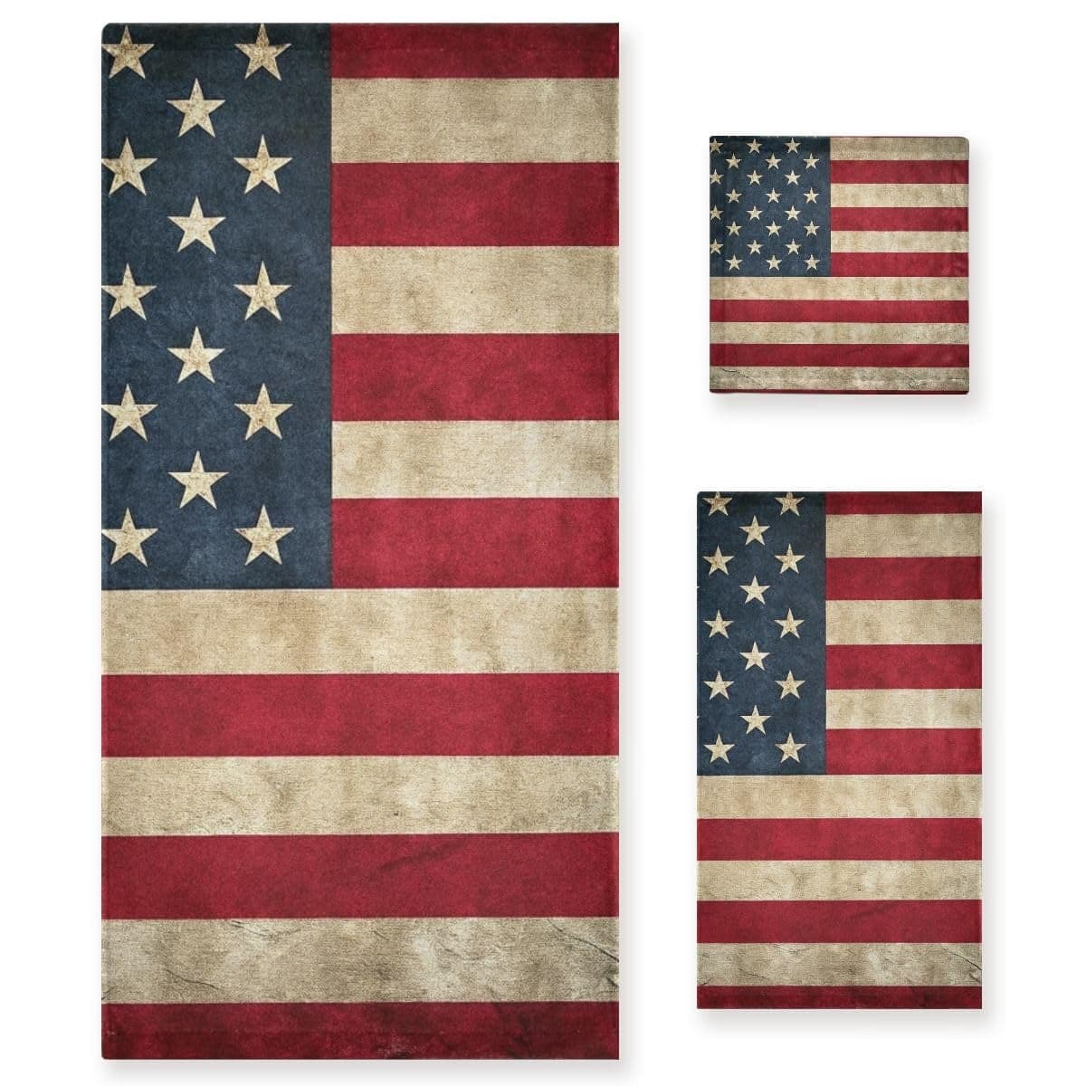 Qilmy 3Piece American Flag Towel Set Absorbent Soft Bathroom Decorative Towel Set with Bath Towel Hand Towel Washcloth
