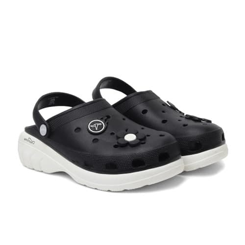 YOHO Jumbo Clog 003 Women’s Clogs | Trendy Dual-Tone Design | Lightweight EVA Comfort | Easy Slip-On Utility | Classic Black - UK 6