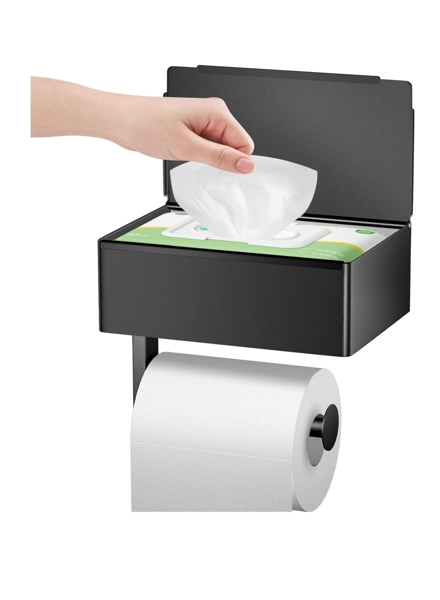 Toilet Paper Holder with Shelf and Flushable Wipes Dispenser, Adhesive Toilet Paper Holder with Storage, Stainless Steel Toilet Paper Holder Wall Mount for Bathroom
