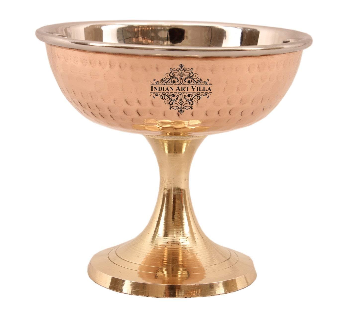 INDIAN ART VILLA Steel Copper Ice Cream and Dessert Bowl with Brass Stand – 140 ML, Hammered Design, Perfect for Serving Ice Cream and Desserts, Ideal for Home, Parties, Restaurants, and Gifting