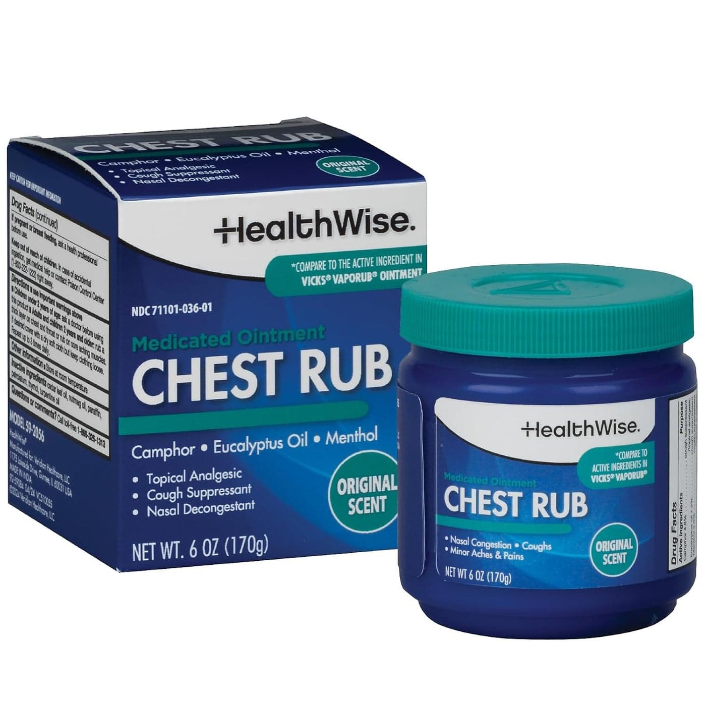 HealthWise Medicated Chest Rub Cough suppressant Relieves Nasal Congestion Relieves Minor Aches and Pains 6 oz Jar Eucalyptus Menthol Camphor