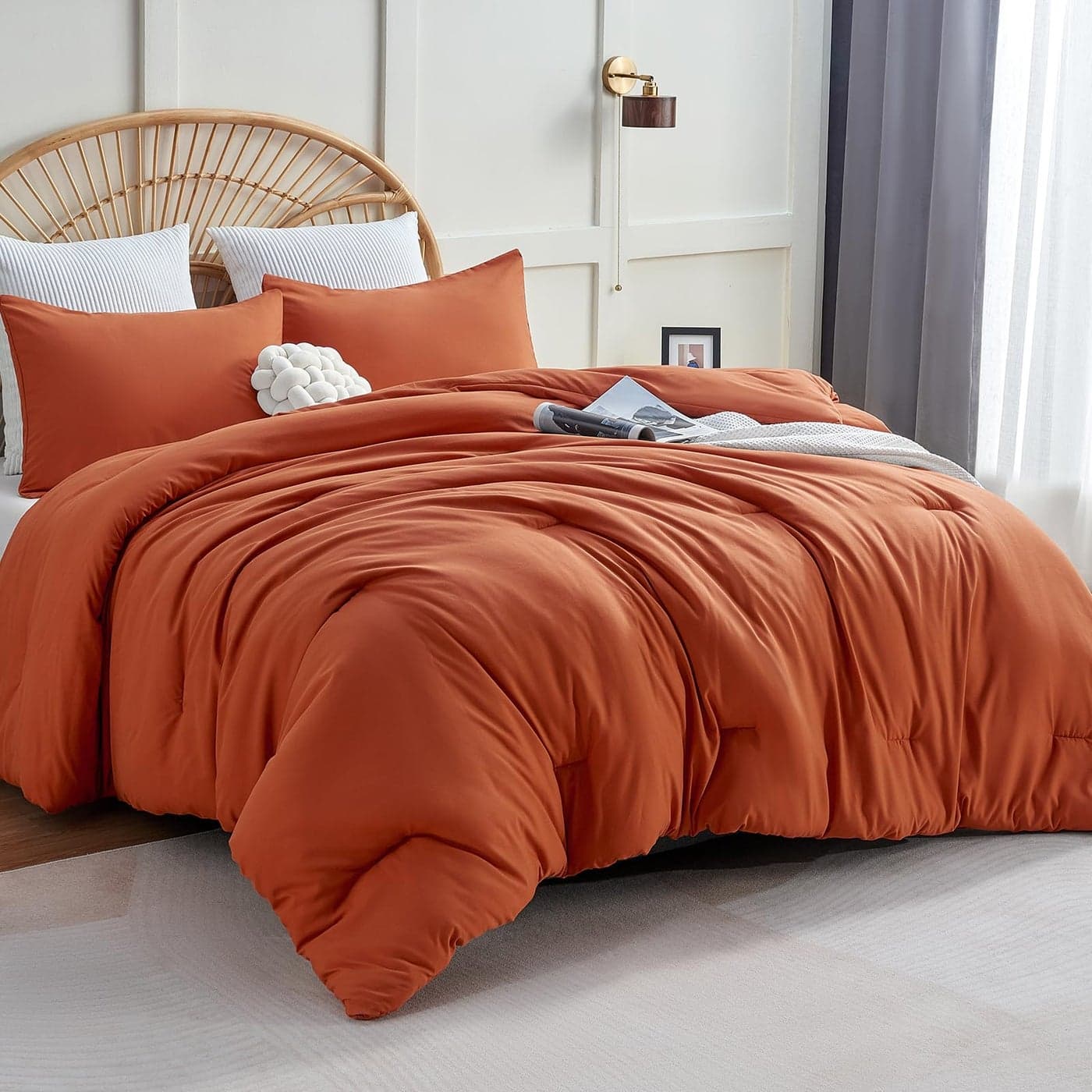 CozyLux Terracotta Full Size Comforter Set 3 Pieces Burnt Orange Rust Solid Breathable Quilted Bedding Sets Luxury Fluffy Soft Bed Set with Down Alternative Comforter and 2 Pillowcases All Season