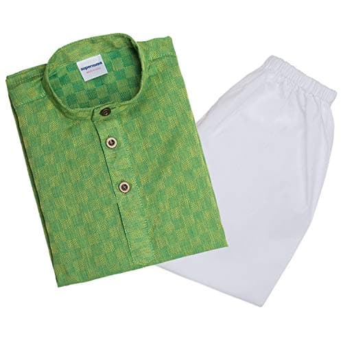 superminis Baby Boys Traditional Ethnic Wear Handloom Cotton Solid Pattern Kurta With White Pyjama Set - 3 Months-6 Months