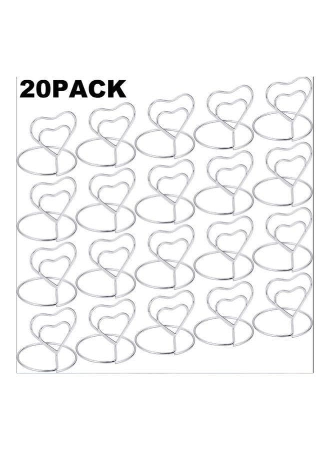 20-Pieces Heart Wire Place Card Holders Silver