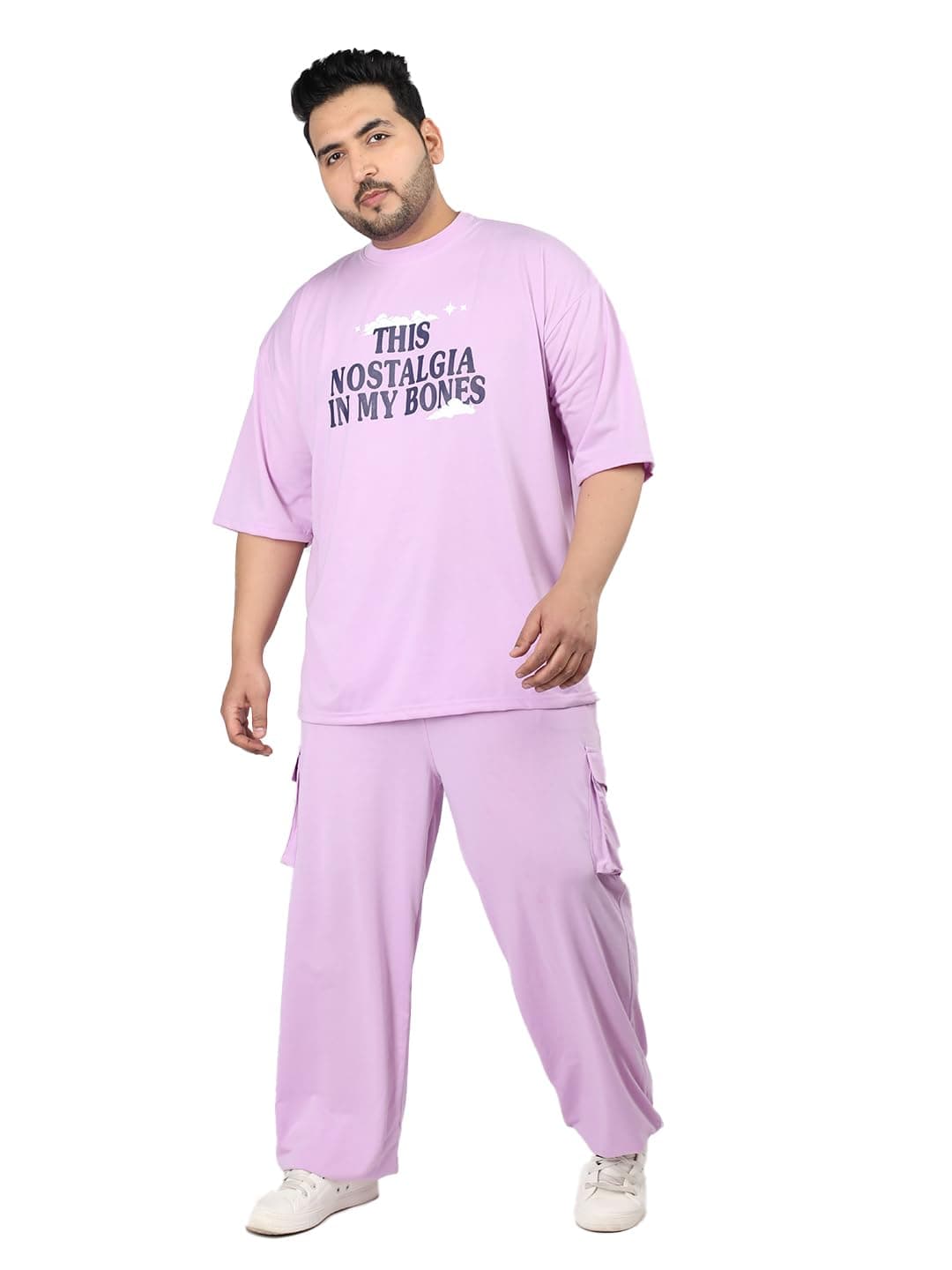CHKOKKO Men Plus Size Printed Casual Summer Wear Coords Stylish Gents Cord Set Half Sleeves Latest Co Ord Track Suit Round Neck Western Co-ord Set Lavender M