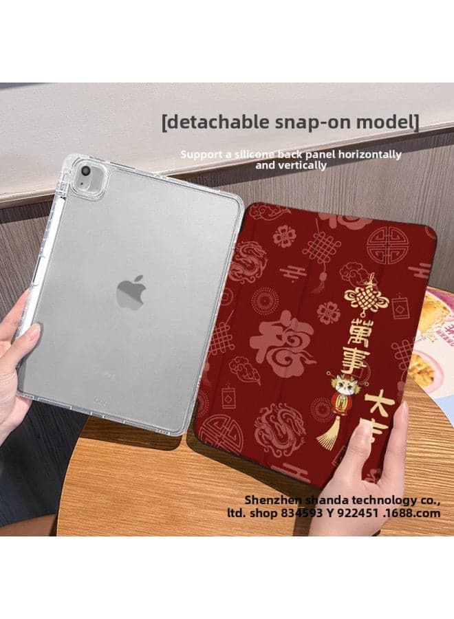 【Silicone X Lock Detachment】 Suitable For Ipadmini7 Protective Cover Air6 Fu 2025 Triple Fold Drop Pro11-Color:Buckle Split-horizontal And Vertical Support-silicone 70% Off Style + Pen Slot 【p 77.83million Good Luck】-Applicable Models:Ipad 11th Generation 2025 Model (11inch)