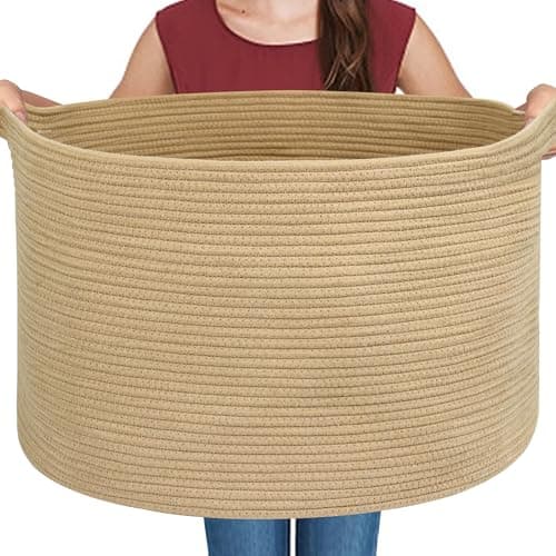 MEGASKET Extra Large Storage Basket, 22" X 22" X 14" Stuffed Animal Basket for Living Room Kids Room, Soft Cotton Rope Bin With Handle, Throw Blanket Storage, Stuffed Animal Toy Organizer Box