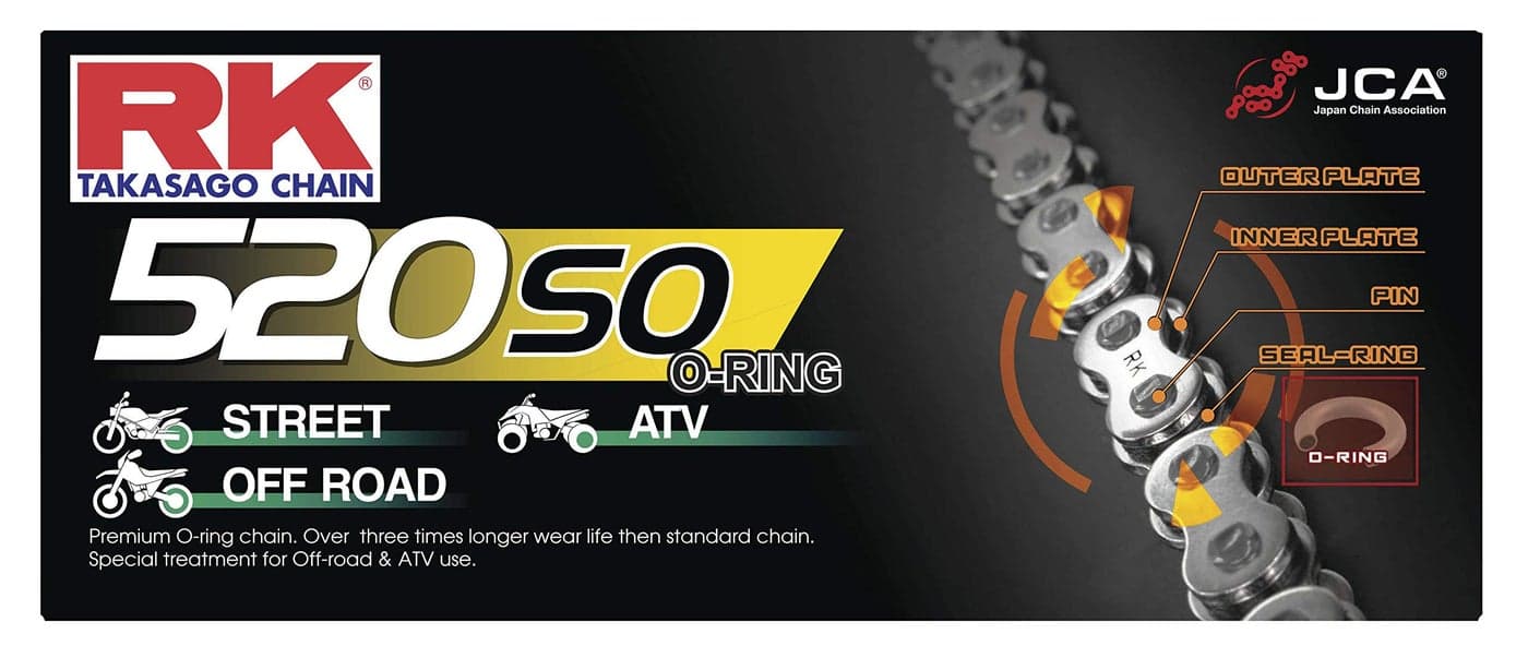 RK Racing Chain 520-SO-108 (520 Series) Steel 108 Link Traditional Street and Off-Road O-Ring Chain with Connecting Link