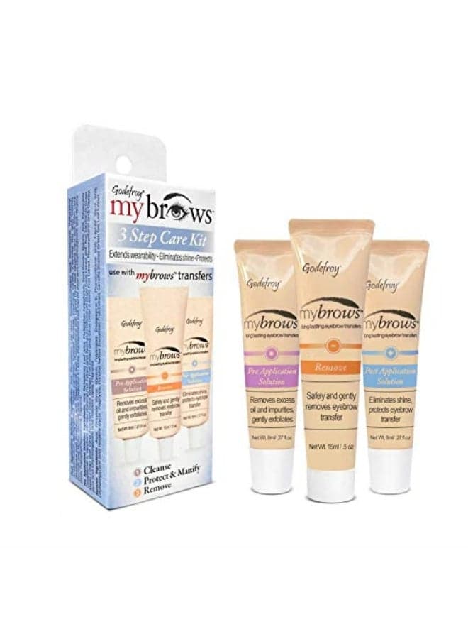 Mybrows 3-Step Care Kit for Temporary Tattoos, Eyebrow Transfers, & Brow Stamps