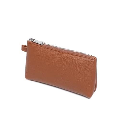 YONBEN 30 Color PU Faux Leather Travel Toiletry Bag for Women Mini Cosmetic Pouch Organizer with 2 Dividers Easy Clean Makeup Bag for Purse Gift Idea PU Faux LeatherSaddle Brown