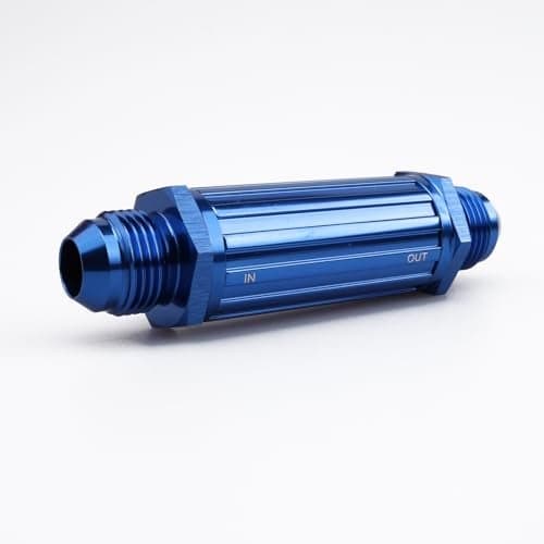 AC PERFORMANCE Aluminum AN8 Billet Inlet Fuel Filter InOut 8 AN 30 Micron Bronze Insert Element Inline Fuel Filter Fitting Adapter Full Length 9897 mm Blue