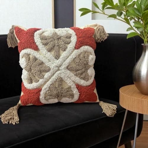 Furnistitchs Handmade Cotton Bohemian Home Decor Cushion Cover 24x24 inches / 60x60 cms - Boho Chic Couch Sofa Throw Living Room Bedroom Cushions (2, Rust Traditional)