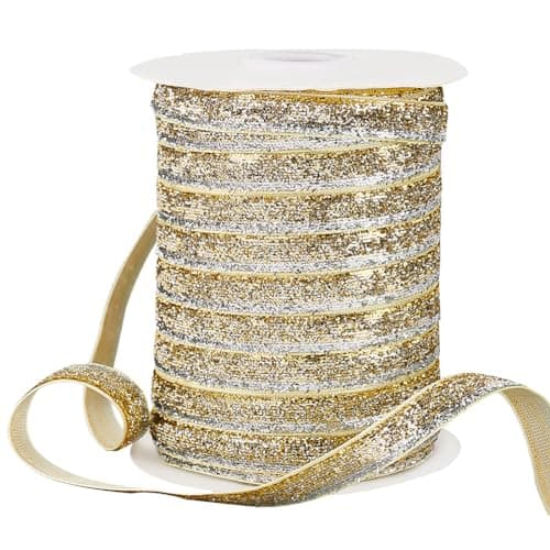 PH PandaHall 50 Yards Metallic Glitter Ribbon 38 10mm Golden Sparkle Trim for Gift Wrapping DIY Crafts Wedding Party Christmas Hair Bows Polyester Sewing Craft