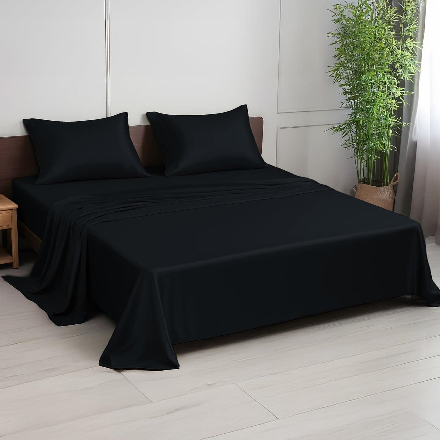 Linenwalas Premium 100 Viscose Derived from Bamboo Queen Sheet Set Ultra Soft Breathable Cooling Ideal for Hot Sleepers 16 Deep Pocket Halloween Luxury Bedding Jet Black