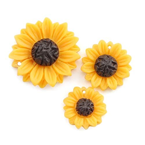 NX Garden 12PCS Yellow Sunflower Girasoles Daisy Flowers Resin Flatback Cabochon With Hole For Necklace Earrings Ring Bracelet Handmade DYD 3 Size