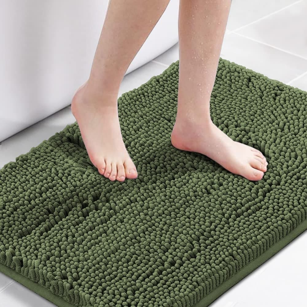 HVERSAILTEX Bath Mats for Bathroom Non Slip Luxury Chenille Ultra Soft Bath Rugs 24x36 Absorbent Non Skid Shaggy Rugs Washable Dry Fast Plush Area Carpet Mats for Indoor Bath Room Tub Loden