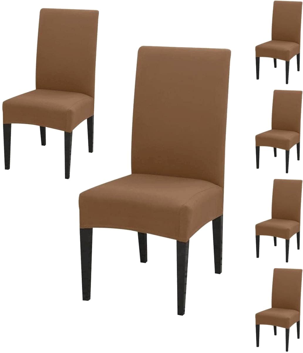 BRIDA® Stretchable Solid Plain Dining Chair Covers Elastic Chair Seat Case Protector, Slipcovers (6 Chair Cover, Dark Camel), Polyester; Polyester Blend