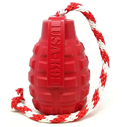 SodaPup USAK9 Grenade Durable Dog Tug Toy Chew Toy Treat Dispenser Made in USA from NonToxic PetSafe Food Safe Natural Rubber Material for Mental Physical Stimulation Bonding More