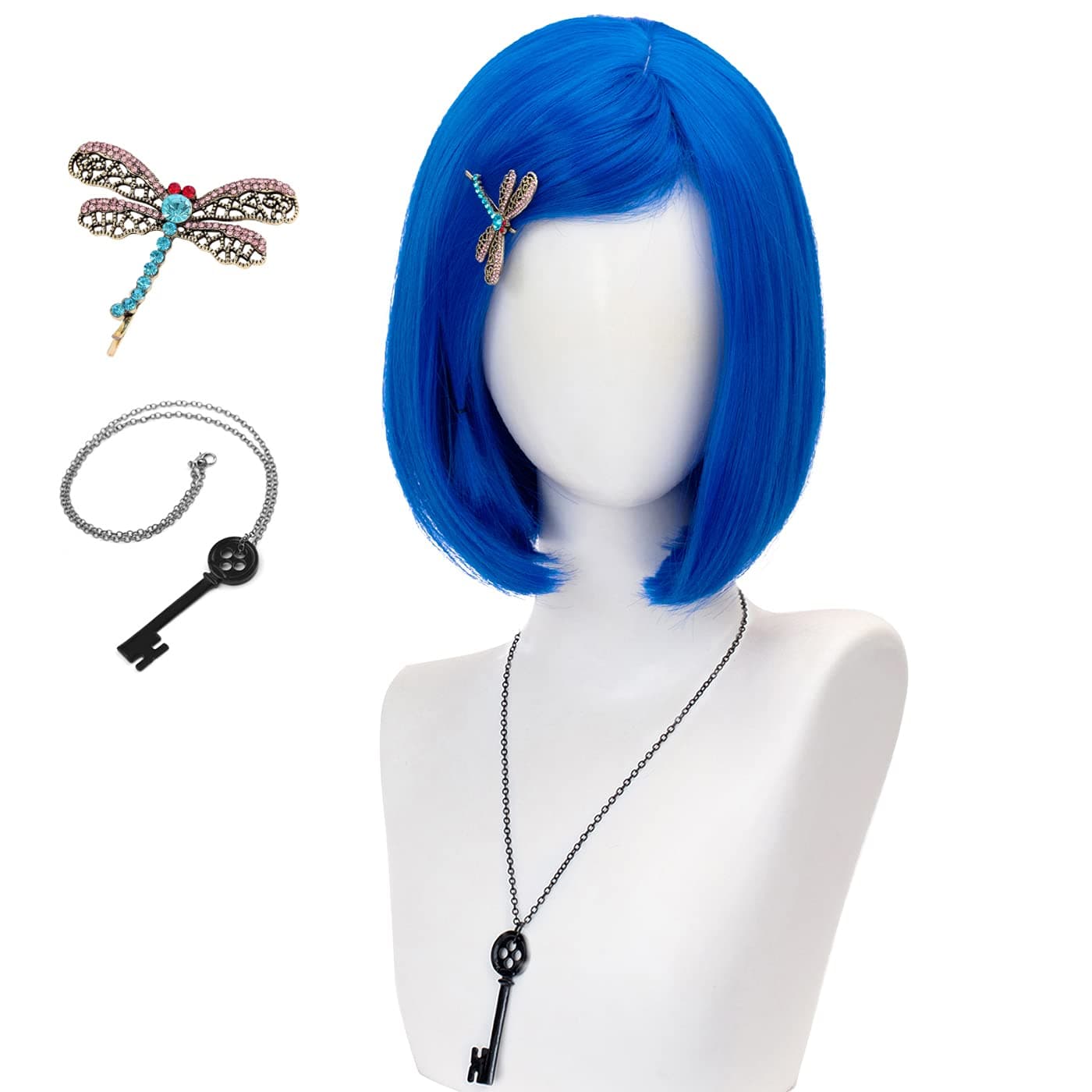 FALAMKA Light Blue Wigs with Bangs for Women Short Bob Wig Cosplay Costume Halloween Adult light blue