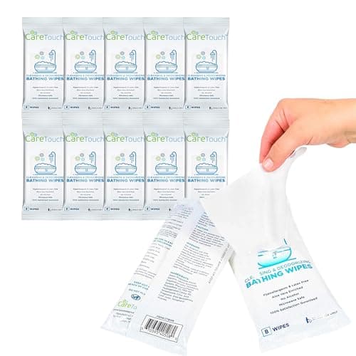 Care Touch Cleaning Wipes - Body Wipes for Adults - No Rinse, Cleansing Shower Wipes - Disposable Bathing Wipes - Great for Camping, Gym and Travel (80 Bath Wipes, 10 pack of 8 Wipes)