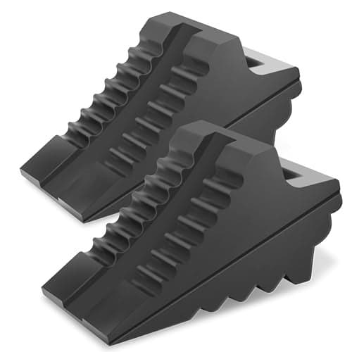 PR1ME Heavy Duty Rubber Wheel Chocks, Rubber Tire Blocks, RV Solid Rubber Wheel Wedge Blocks, 2 Pack Black 8.6" x 3.7" x 4.7", Carrying Handle, for Travel Trailer, Camper, RV, Truck