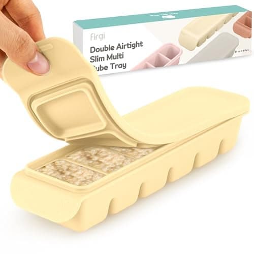 Firgi 1 oz/6 Sections Silicone Ice Cube Freezer Tray with Lid, 100% Food-Grade Platinum Silicone,Leak Resistance & Dishwasher Safe for Baby Food Prep,Breast Milk,Purees - Korean Made, Beige