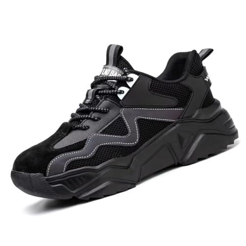 Ruivina Steel Toe Shoes for Women Safety Shoes Wide fit Indestructible Work Sneakers Men Lightweight Slip on Resistant Breathable Puncture Proof Composite Toe Shoe Black 45