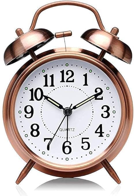 Ncry Vintage Twin Bell Analog Display Table Alarm Clock with Night Led Light Heavy Slippers Extra Loud Alarm Clock Ideal for Student and Kids Bedroom Copper 9 Cm