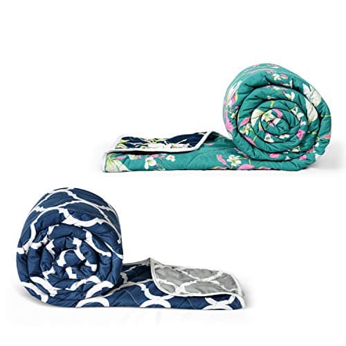Divine Casa 120 GSM Single Size Reversible Microfiber Comforter Set of 2 | All-Season Lightweight AC Blanket | 230 x 140 CM | Cozy & Durable | Abstract Floral | Green, Navy & Deep Blue