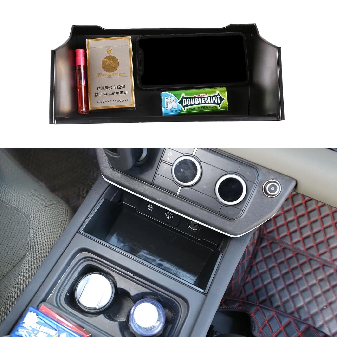 PIUGILH Center Console Storage Box Compatible with Land Rover Defender 90 110 130 2020 2021 2022 2023 2024 Accessories ABS Storage Organizer Tray Black
