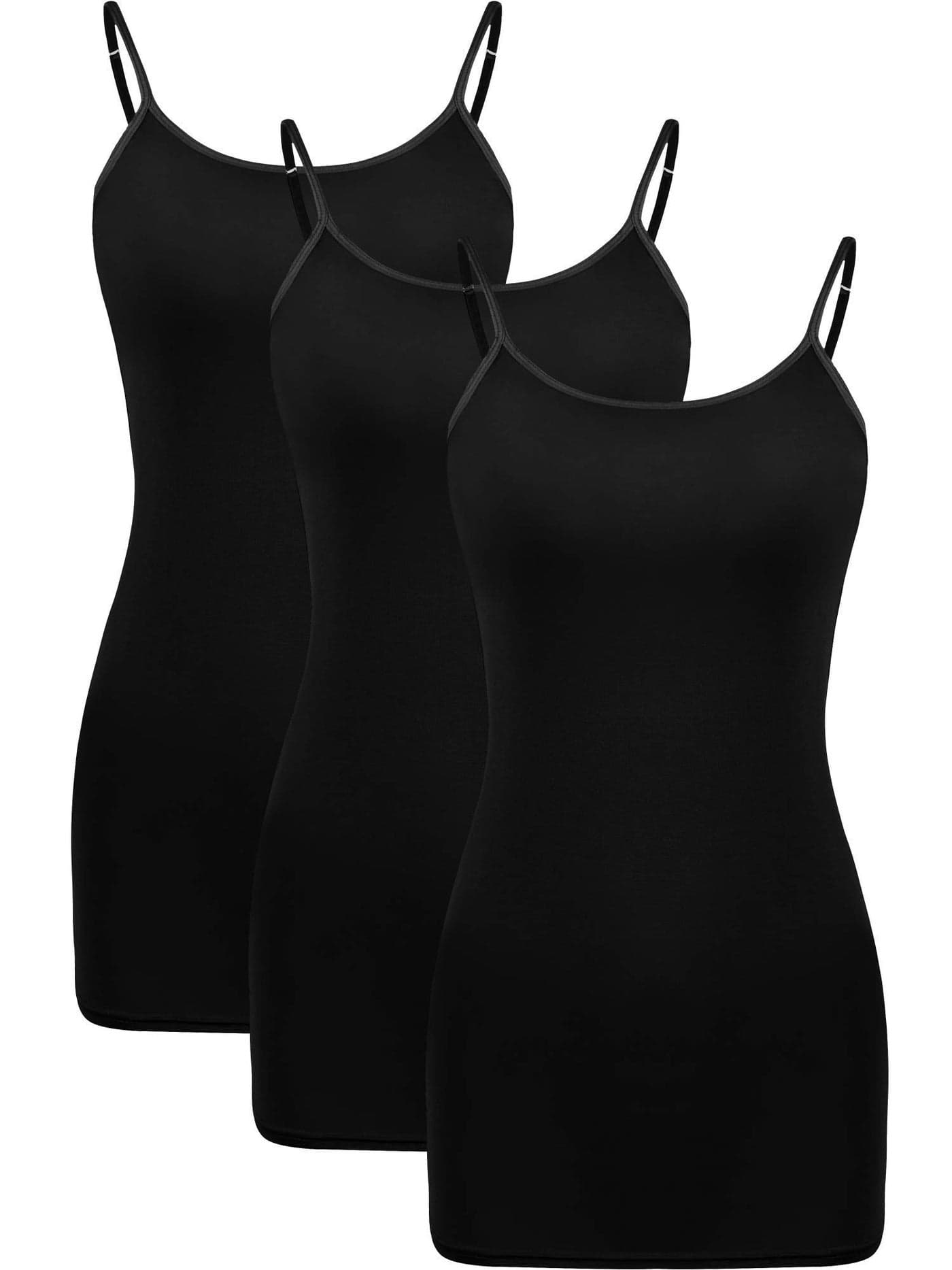 WILLBOND Women's 3 Pieces Basic Long Tanks Adjustable Spaghetti Strap Camisole Top, Black, XX-Large