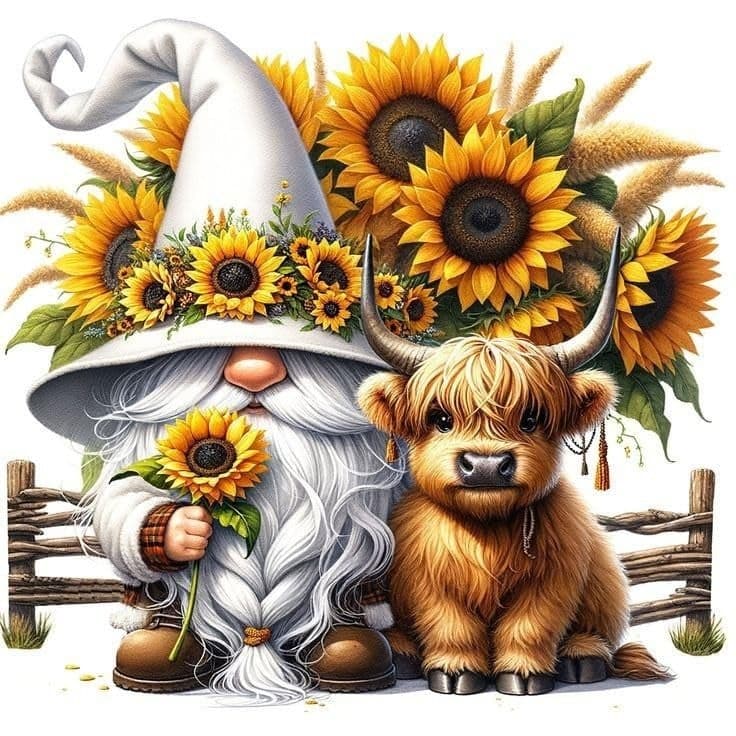 Diamond Art Kits for Adults Gnome DIY 5D Diamond Painting Kit for Beginners Highland Cow Sunflower Full Round Drill Gem Art Dots for Adults Perfect for Home Wall Decor 14X14 Inch