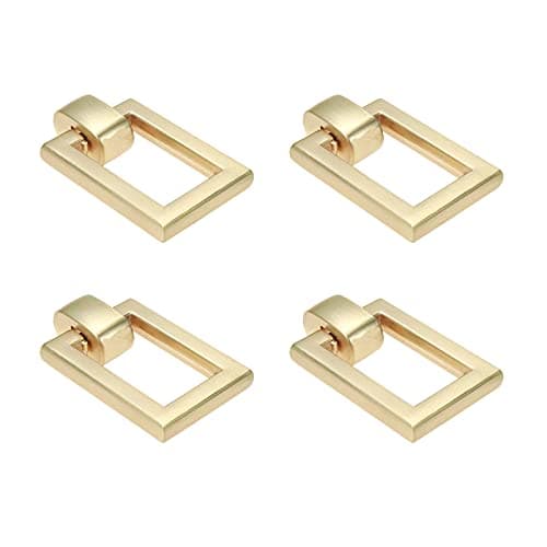 Woogim 4PCS Square Cabinet Pulls, Double Hole Gold Drawer Handles for Dresser Closet Cupboard Furniture Hardware, Modern Kitchen & Bathroom Drawer Knobs