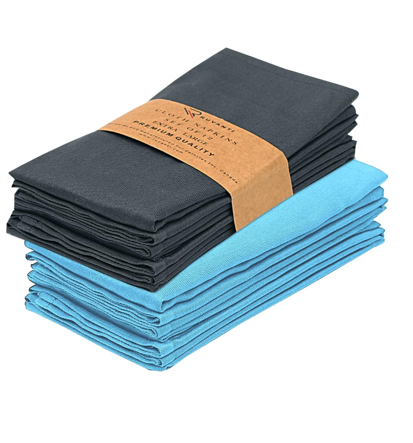 Ruvanti Cloth Napkins Set of 12, 18x18 Inches Napkin Cloth Washable, Soft, Durable, Absorbent Cotton Blend. Table Dinner-Napkin Cloth for Hotel, Lunch, Restaurant, Wedding Parties - Dark Grey & Teal