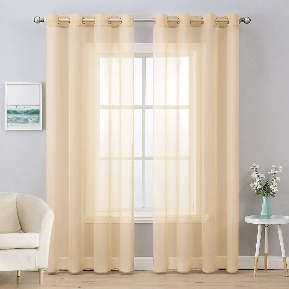 MIULEE 2 Panels Solid Color Cream Sheer Curtains 96 Inches Long Elegant Grommet Window Voile PanelsDrapesTreatment for Bedroom Living Room 54X96 Inch Cream Beige