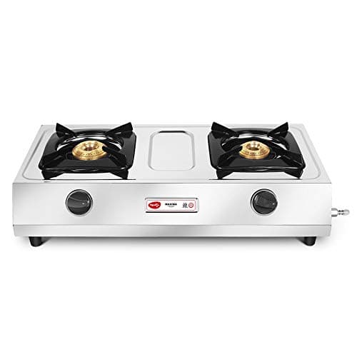 Pigeon by Stovekraft Maxima Stainless Steel 2 Burner Gas Stove with Brass Burners, Manual Ignition, standard 12312 (Silver)